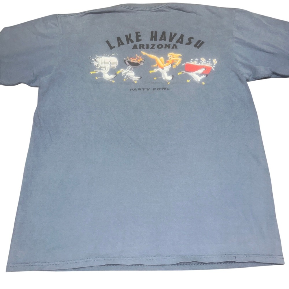 The Duck Company Mens Lake Havasu Party Fowl Graphic Tee L Blue Ringspun Cotton